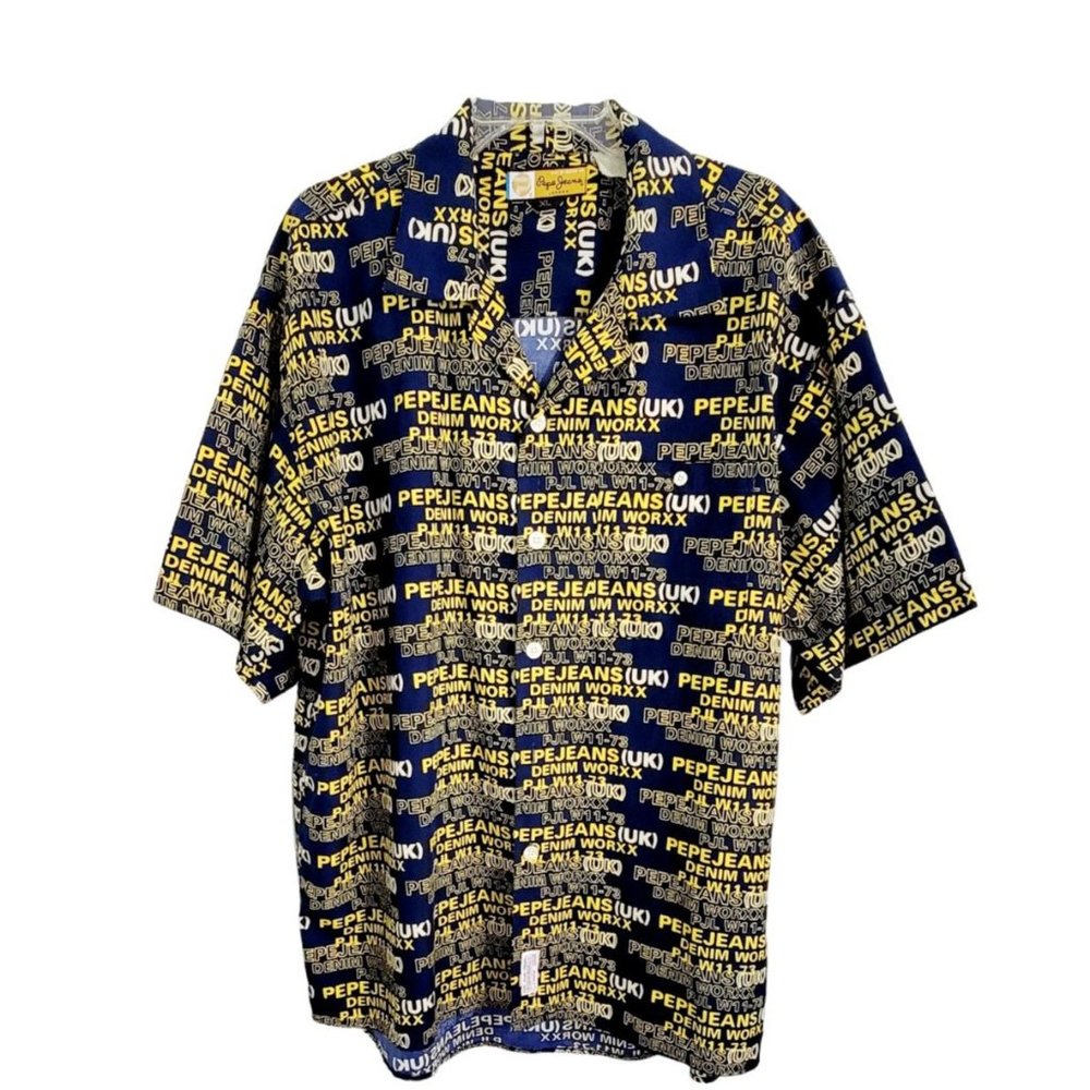 Pepe Jeans London Men's Button Up Shirt All Over Print Short Sleeves Size XL